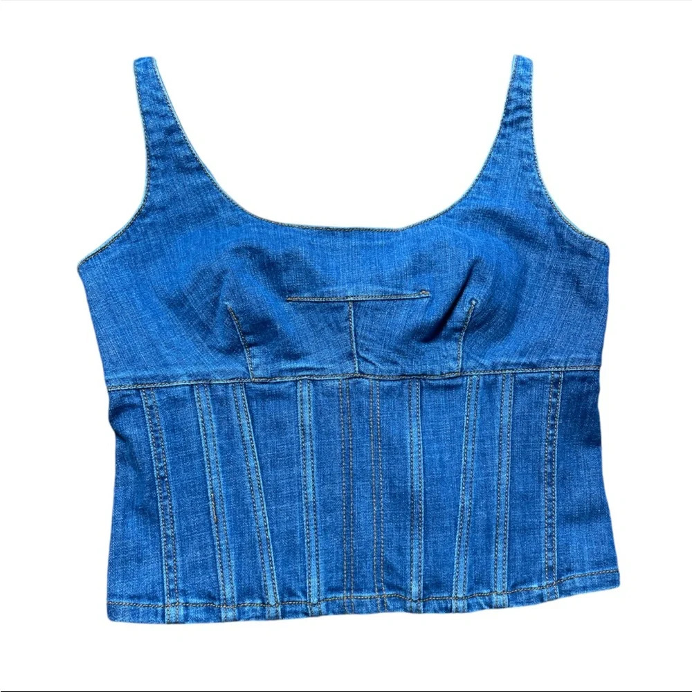 Anthropologie Maeve Denim corset Bustier Zip & Tie Top size 12 NEW NWT